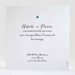 Remerciements mariage Ma belle etoile*Faire-part Elégant Fashion
