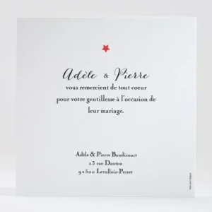 Remerciements mariage Ma belle etoile*Faire-part Elégant Fashion