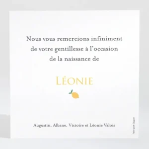 Remerciements naissance Citronne*Faire-part Elégant Sale