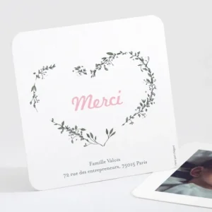 Remerciements naissance Coeur de vie*Faire-part Elégant Best