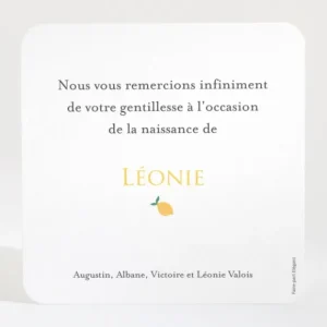Remerciements naissance Citronne*Faire-part Elégant Sale