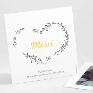 Remerciements naissance Coeur de vie*Faire-part Elégant Best