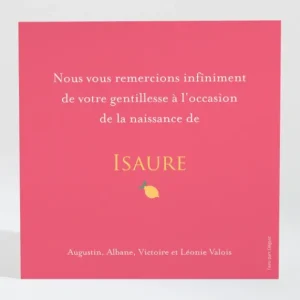 Remerciements naissance Citronne*Faire-part Elégant Sale