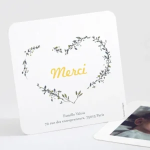 Remerciements naissance Coeur de vie*Faire-part Elégant Best