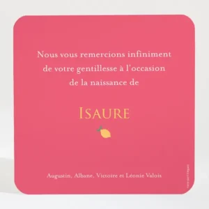 Remerciements naissance Citronne*Faire-part Elégant Sale