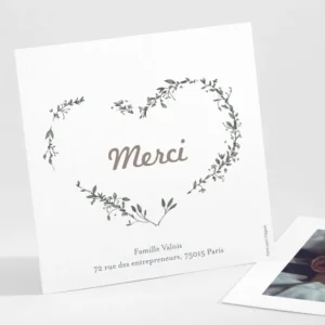 Remerciements naissance Coeur de vie*Faire-part Elégant Best