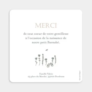 Remerciements naissance Dans mon jardin*Faire-part Elégant Outlet