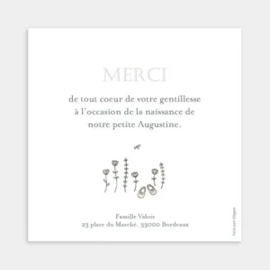 Remerciements naissance Dans mon jardin*Faire-part Elégant Outlet