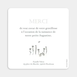 Remerciements naissance Dans mon jardin*Faire-part Elégant Outlet