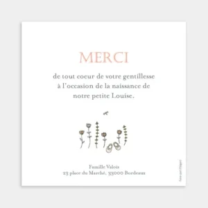 Remerciements naissance Dans mon jardin*Faire-part Elégant Outlet