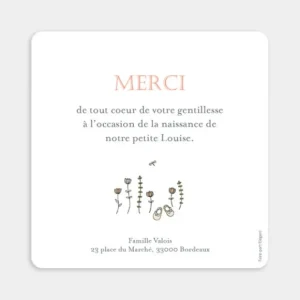 Remerciements naissance Dans mon jardin*Faire-part Elégant Outlet