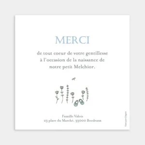 Remerciements naissance Dans mon jardin*Faire-part Elégant Outlet