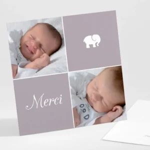 Remerciements naissance Elephant deux photos*Faire-part Elégant Best