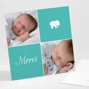 Remerciements naissance Elephant deux photos*Faire-part Elégant Best