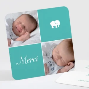 Remerciements naissance Elephant deux photos*Faire-part Elégant Best
