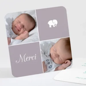 Remerciements naissance Elephant deux photos*Faire-part Elégant Best