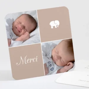 Remerciements naissance Elephant deux photos*Faire-part Elégant Best