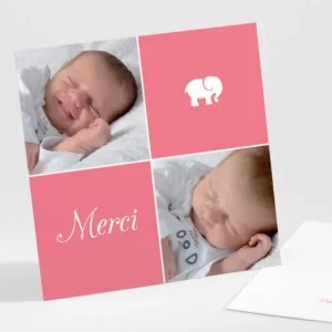 Remerciements naissance Elephant deux photos*Faire-part Elégant Best