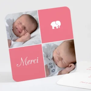 Remerciements naissance Elephant deux photos*Faire-part Elégant Best