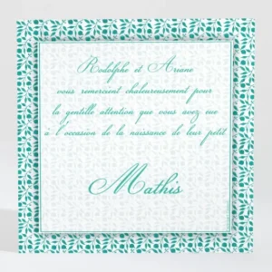 Remerciements naissance Feuillage chic*Faire-part Elégant Online