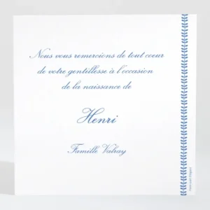 Remerciements naissance Guirlande de feuilles*Faire-part Elégant Online