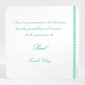 Remerciements naissance Guirlande de feuilles*Faire-part Elégant Online