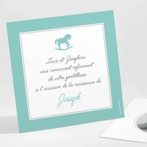 Remerciements naissance Joli cheval a bascule*Faire-part Elégant New