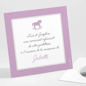 Remerciements naissance Joli cheval a bascule*Faire-part Elégant New