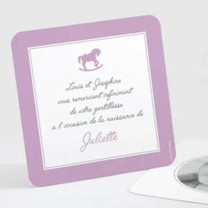 Remerciements naissance Joli cheval a bascule*Faire-part Elégant New